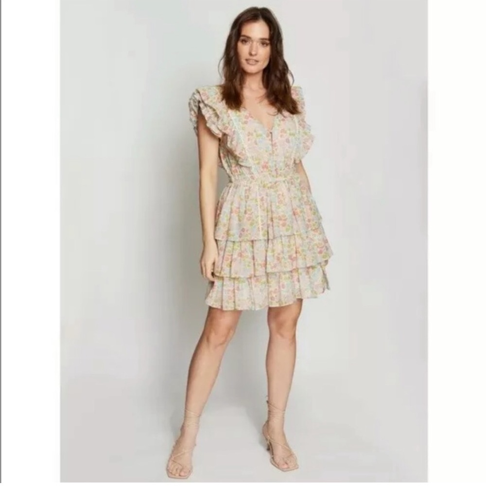 Love the Label Ines Ivory Floral Ruffle Tiered Boho Dress New with Tags Size L